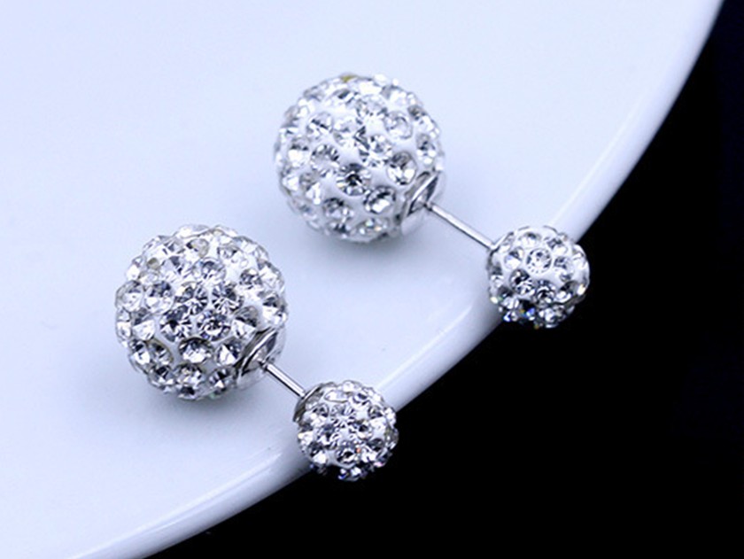 SS11007 silver earrings with two side diamond